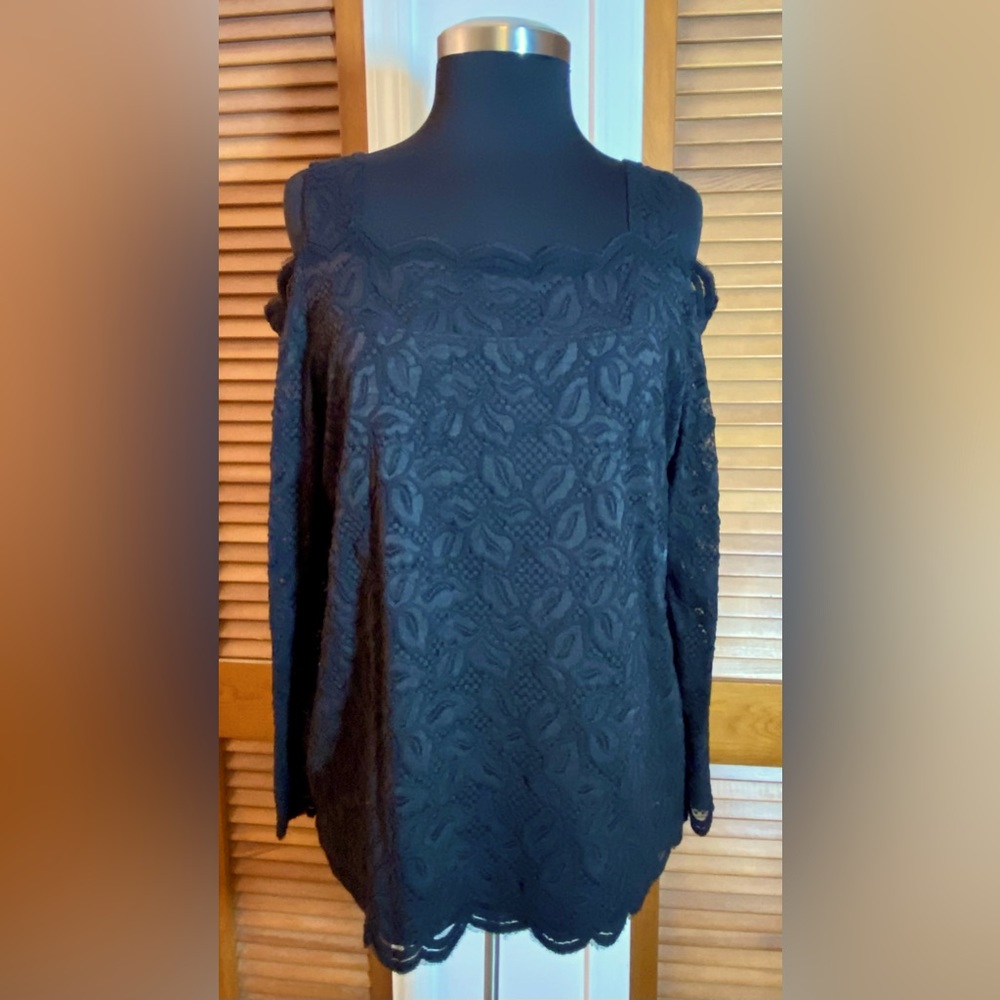 Chico's Cold Shoulder Black Lace Top Size 3
